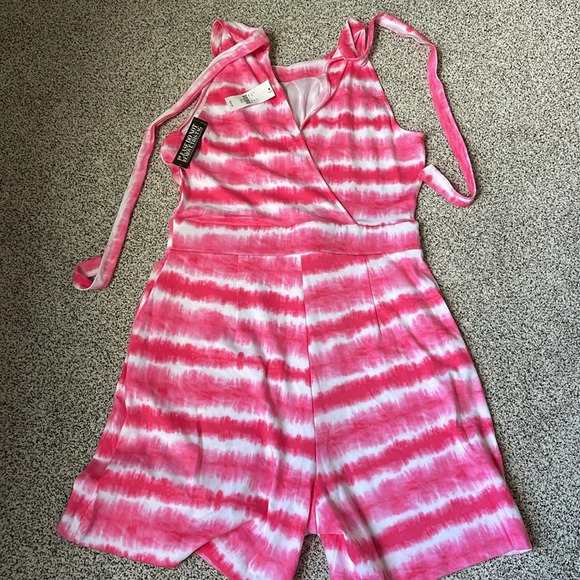New York & Company Tie Dye Romper Sz L Pink & White 2 Front Pockets New With Tag - Picture 6 of 8